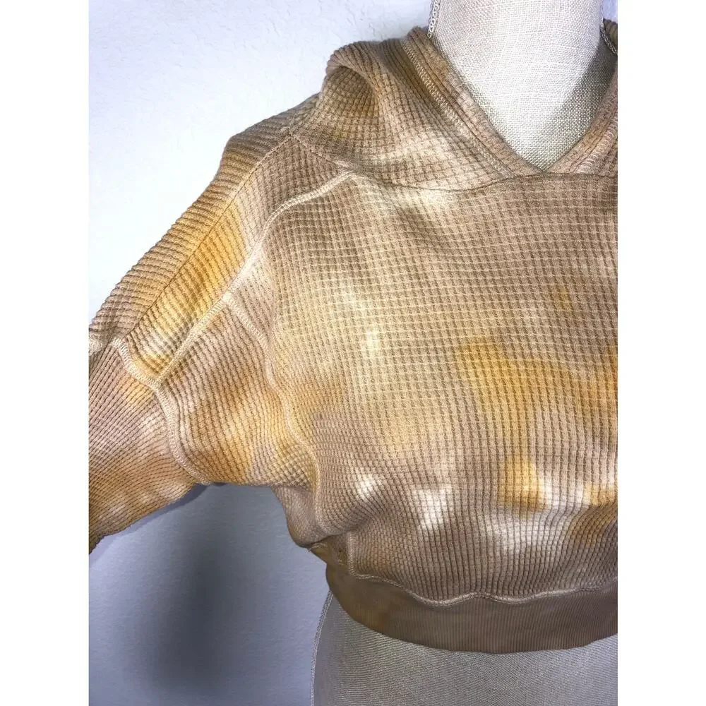Wild Fable  Yellow and Tan Cropped Waffle Knit Thermal Hoodie - S - Picture 3 of 5